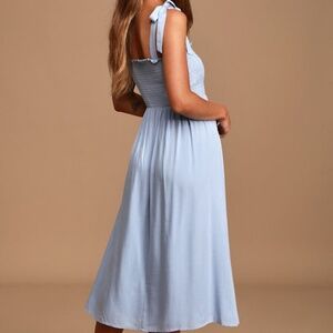 Lulus Looking Up Light Blue Smocked Tie-strap Midi Dress - Size S
